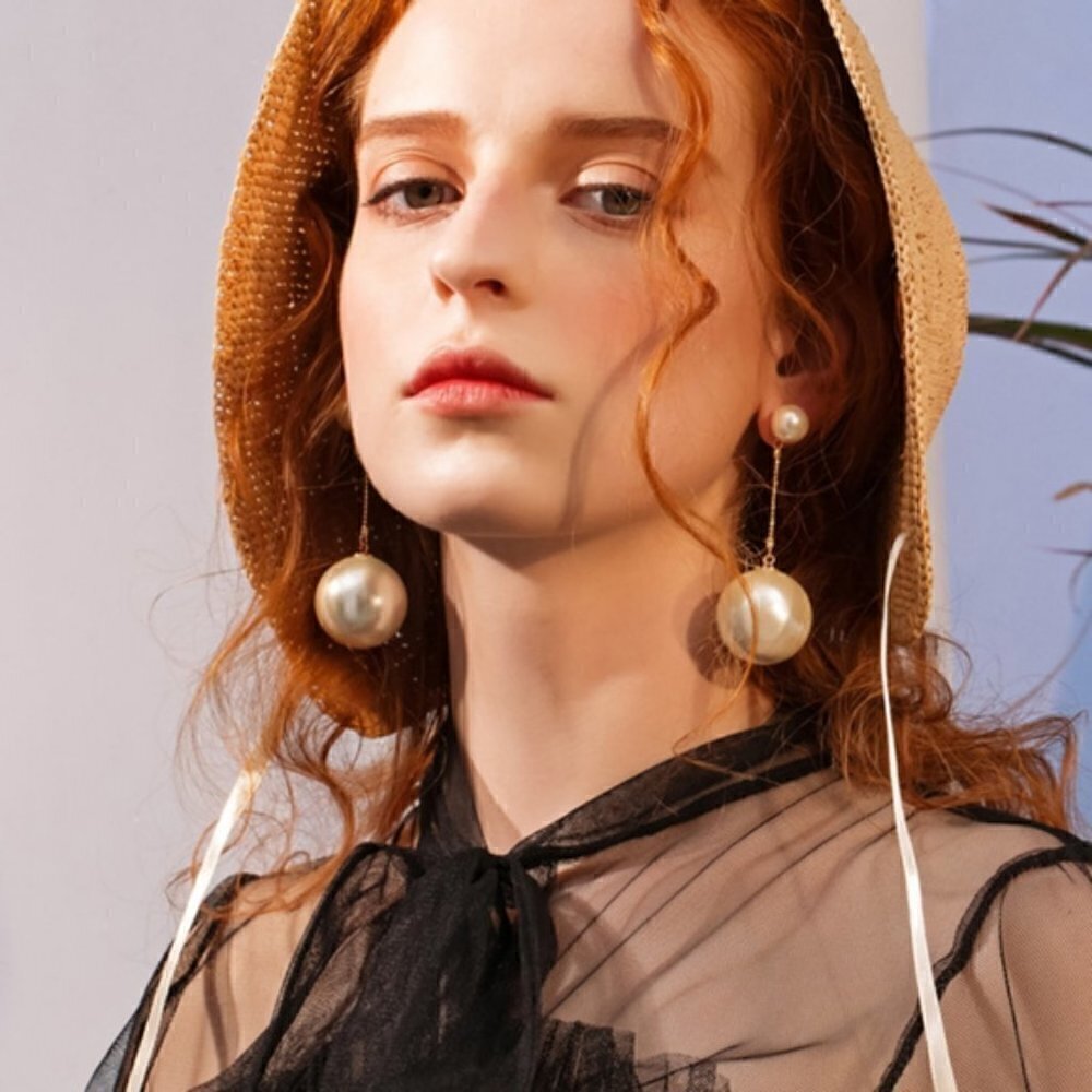 Elegant big double pearls earrings gypsy jewelry